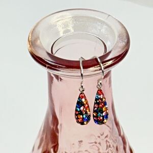 Silver Treasures Sterling Pavé Multicolor Crystal Teardrop Dangle Earrings Hook